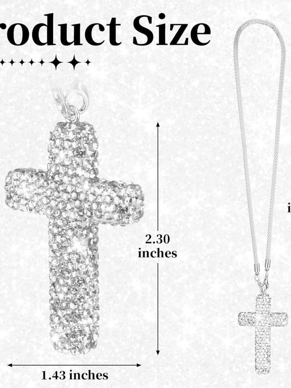 Cross for Car Mirror Hanging, Silver Bling Cars Pendant Charm - Picture 2 of 7